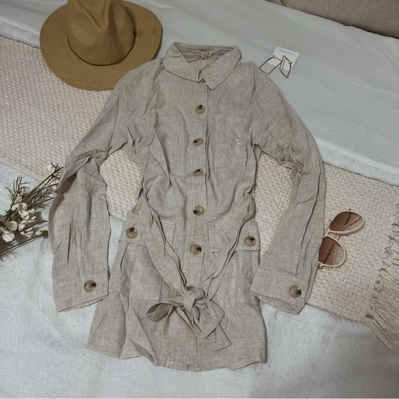 Natural Lightweight Jacket with Waist Tie - Picture 1 of 5